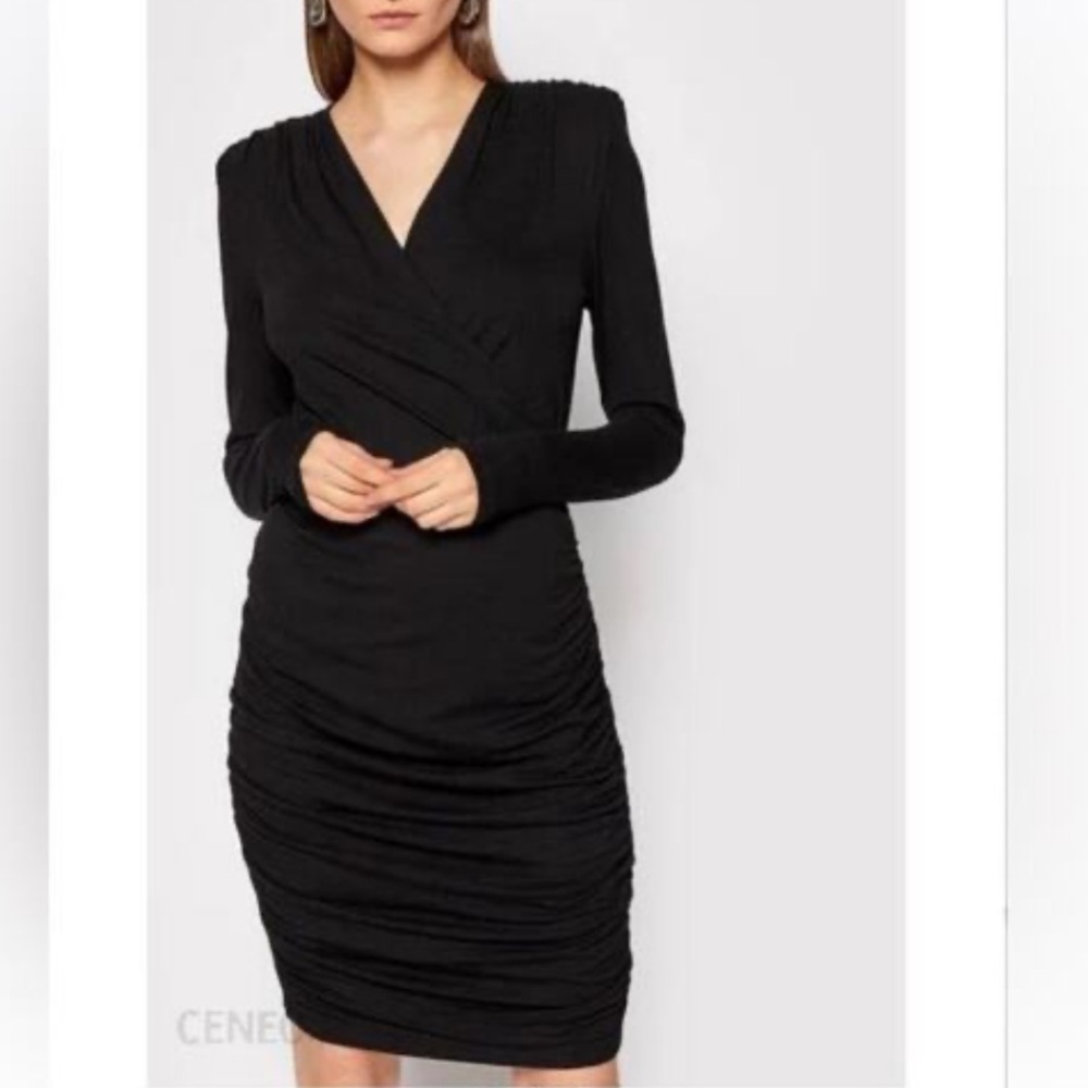 Birgitte Herskind Iben Faux Wrap Surplice Jersey Dress Long Sleeve Black S